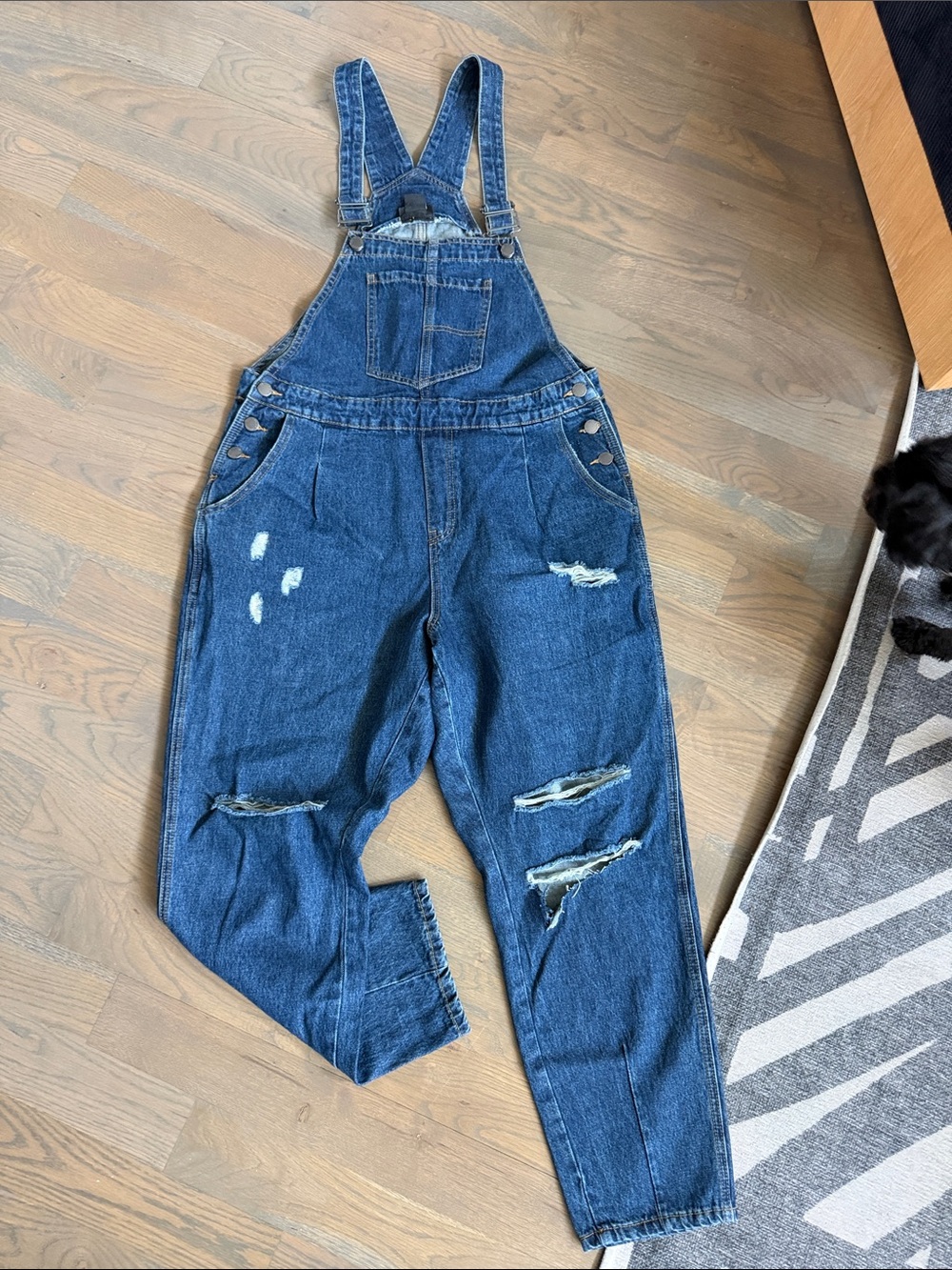 City Chic Distressed Dark Blue Denim Overalls